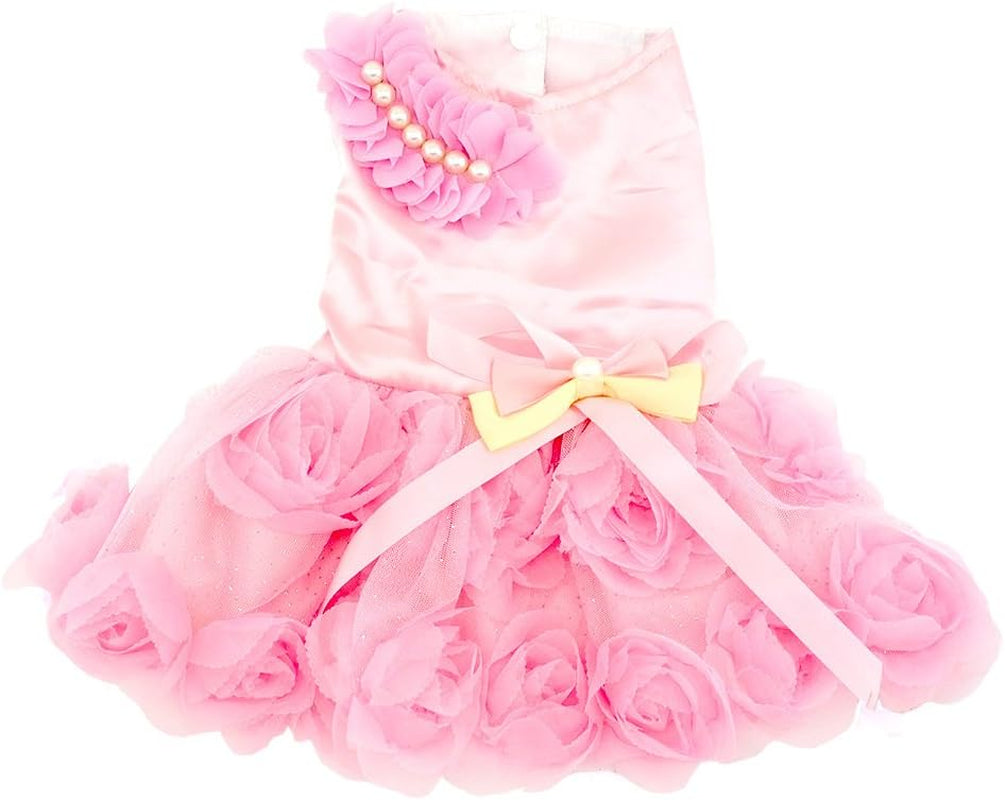 Pet Small Dog Wedding Dress with Bowknot Birthday Party Costume Satin Rose Pearls Girl Formal Dress Cat Tutu Pink, Small | Satin Fabric, Pearl and Rose Detail, Weddings, Birthdays, Chihuahua, Yorkie, Cat, Small Breed, Formal Tutu Party Dress