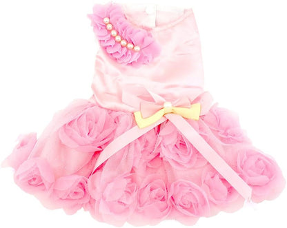 Pet Small Dog Wedding Dress with Bowknot Birthday Party Costume Satin Rose Pearls Girl Formal Dress Cat Tutu Pink, Small | Satin Fabric, Pearl and Rose Detail, Weddings, Birthdays, Chihuahua, Yorkie, Cat, Small Breed, Formal Tutu Party Dress