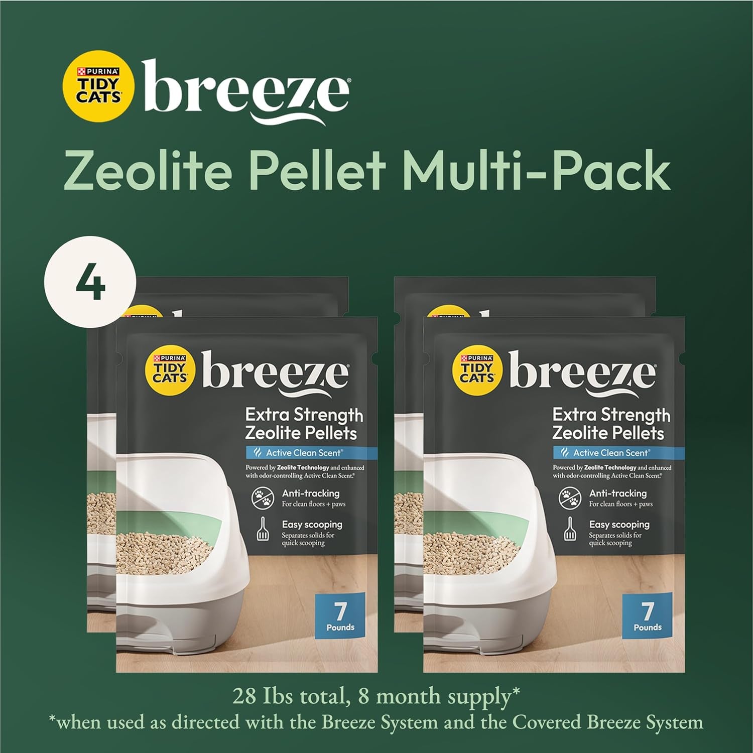 Scented Litter Pellets, Breeze Enhanced Refill Litter Pellets in Recyclable Box - (4) 7 Lb. Bags