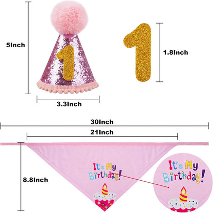 Dog Birthday Party Supplies Bandana Hat Banner Set Dog Boy Girl Cute Bow Tie Scarf Birthday Decorations (Pink with Balloon)