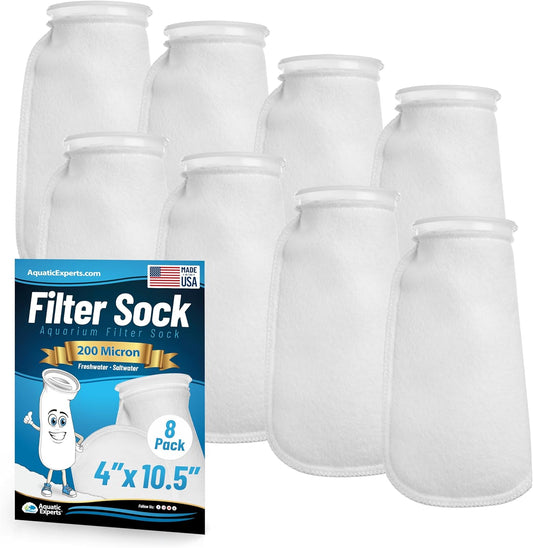 Felt Filter Socks – 4 Inch Ring Style, 200 Micron Aquarium Filter Sock for Sumps & Aquariums (4" X 10.5", 8 Pack)