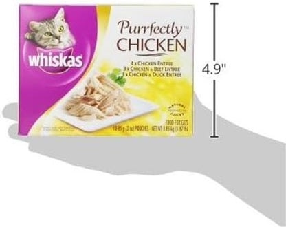 Purrfectly Chicken Wet Cat Food, Variety Pack, 10 Count, 4 Pack | Chicken, Chicken & Beef & Duck Varieties, Flavor-Lock Pouches Seal in Juices, 9% Crude Protein, Pack of 4