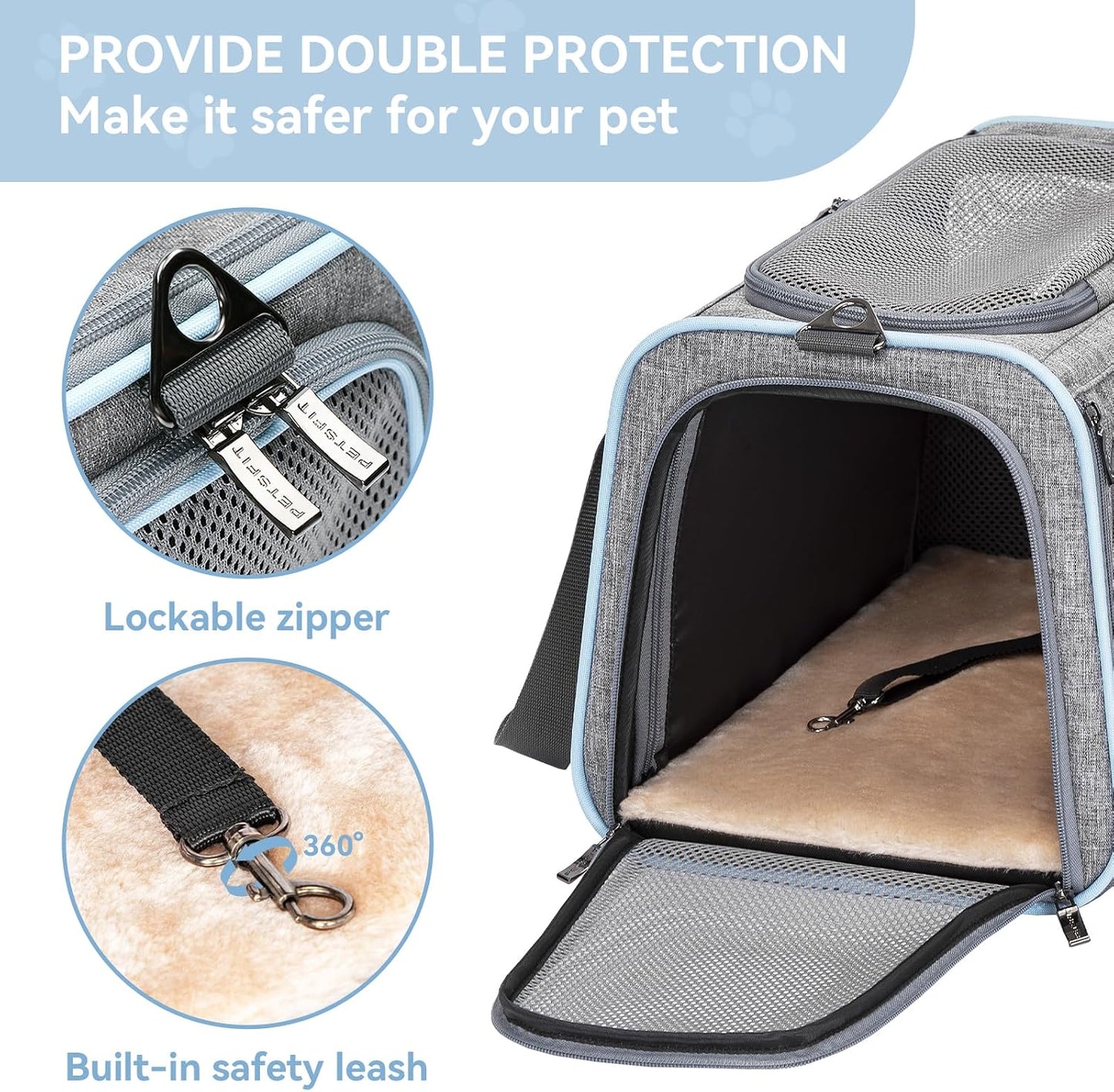 Medium Expandable Cat Carrier for Air Travel, up to 13 Lb | 17 X 11 X 11 In; Sized for Delta Airlines, with Locking Zippers, a Handy D-Ring, Large Pocket and Multi-Side Ventilation.