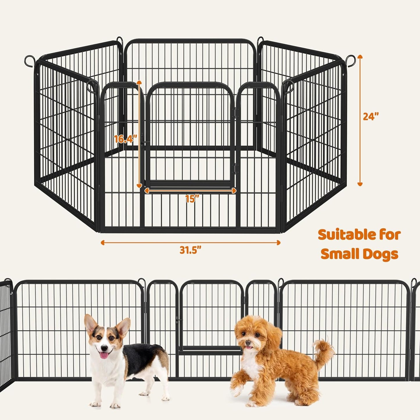 Yaheetech 24" H 6-Panel Extra Wide Dog Playpen W/Door for Indoor Outdoor | Heavy Duty Metal Frame, Secure Latch Gate, Tool-Free Assembly, Portable for Yard RV Camping, Ideal for Small & Medium Pets