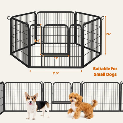 Yaheetech 24" H 6-Panel Extra Wide Dog Playpen W/Door for Indoor Outdoor | Heavy Duty Metal Frame, Secure Latch Gate, Tool-Free Assembly, Portable for Yard RV Camping, Ideal for Small & Medium Pets