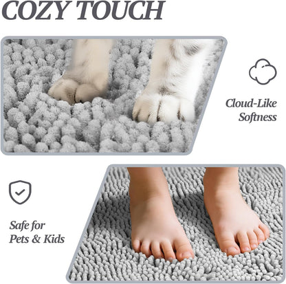 Dog Door Mat Absorpmax Dog Mat for Muddy Paw, 31 × 20", Grey | Mud Rug with Non Slip Backing for Indoor & Outdoor, Washable Soft Chenille anti Mud Waterproof