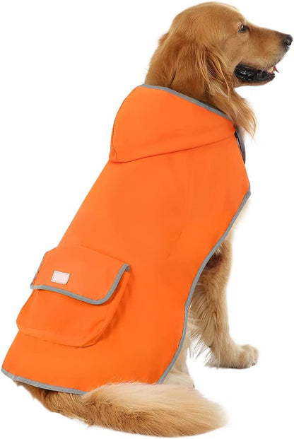 Reversible Hooded Dog Raincoat Slicker Poncho for Small Medium Large Dogs - Camo Orange - L - Polyester