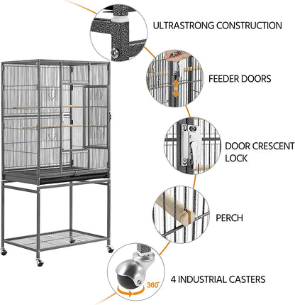 Yaheetech 54-Inch Wrought Iron Standing Large Parrot Parakeet Flight Bird Cage for Small Parrot Sun Parakeet Green Cheek Conure Lovebird Budgie Finch Canary Bird Cage with Stand