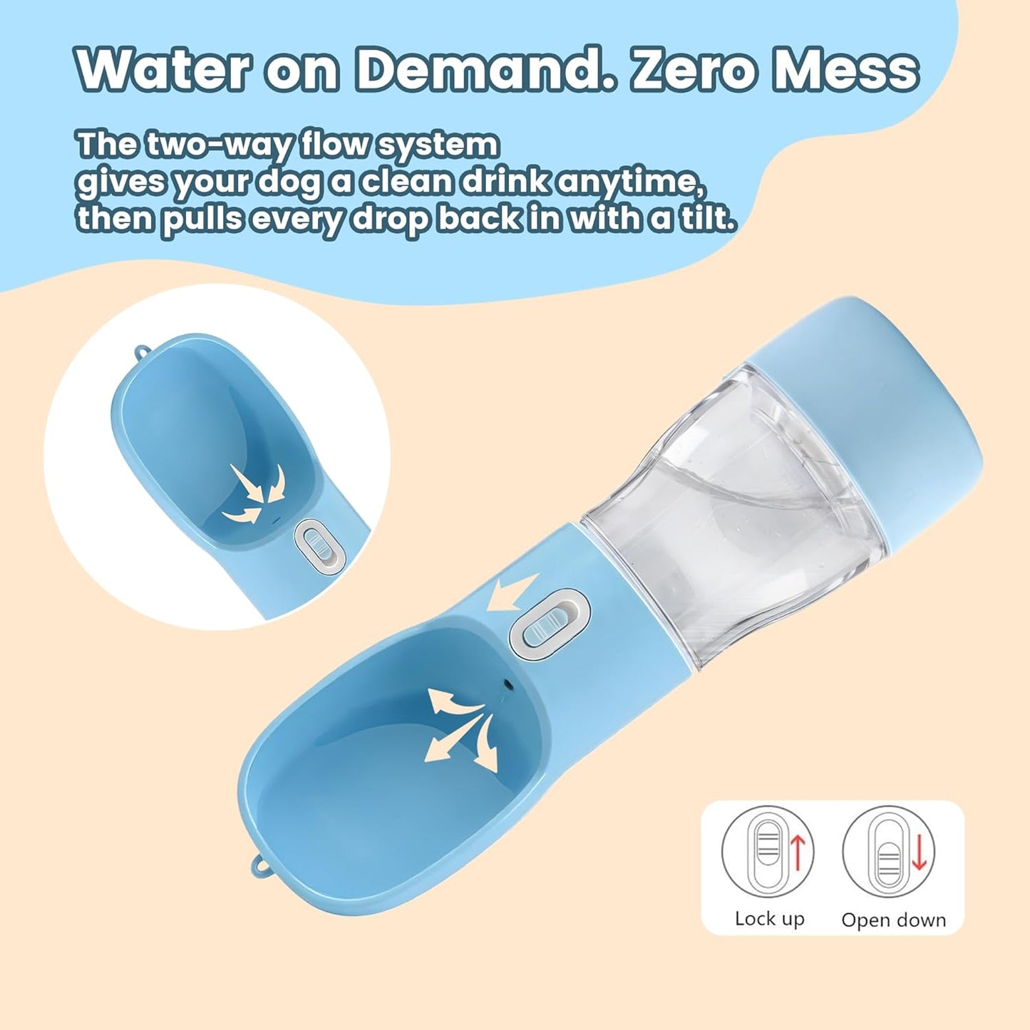 Portable Dog Water Bottle with Food Container Dishwasher Safe-Blue | 3 IN1 Drinking Bottle for Pet Puppy Outdoor Walking Hiking Travel | BPA Free Leak Proof Dog Water Dispenser with Bowl