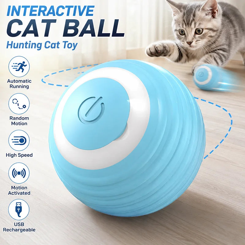 Interactive Cat Ball USB Rechargeable Fast Rolling Random Motion Hunting Cat Toy Automatic Indoor Play