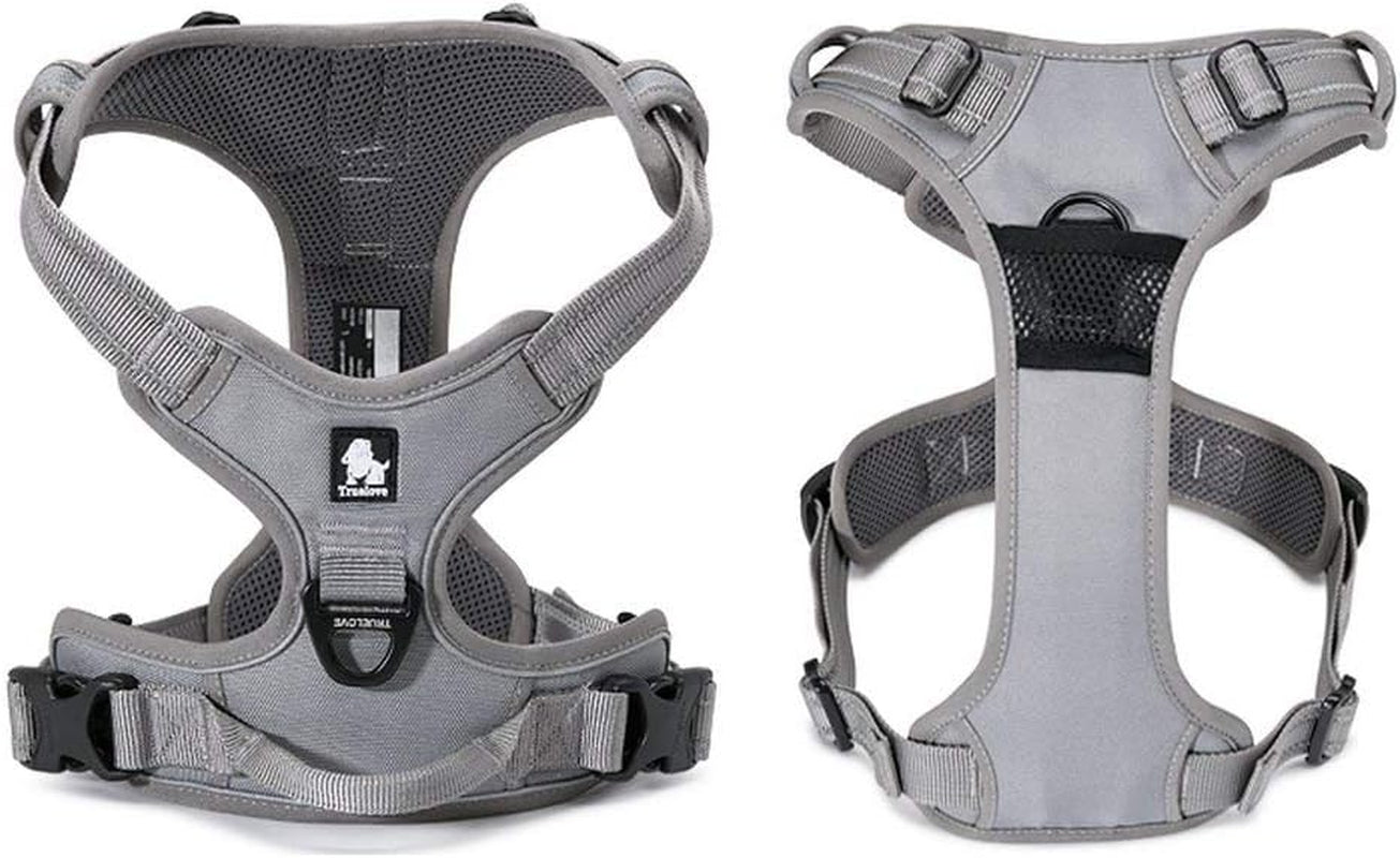 Adjustable No-Pull Dog Harness Reflective Pup Vest Harnesses Comfortable Control Brilliant Colors Truelove Tlh5651(Gray,L) | Front Clip, No-Choke, Soft Padded, Control Handle, anti Escape, Dog Car Harness, Walking and Training, Escape Proof, TLH5651